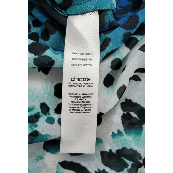 Rare Chico's Aqua Green Leopard Design Faux Diamond Rhinestone Button Up Shirt - Picture 10 of 12